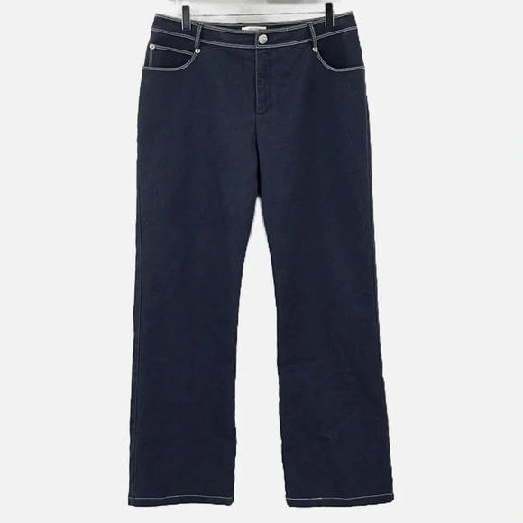 St. John Sport Straight Leg High Rise Jeans in Dark Blue - Size 10 - Picture 1 of 7